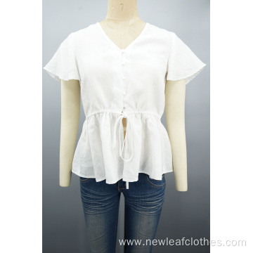 Fashion Sweet V-neck Flare Sleeve Ruffle Peplum Shirt